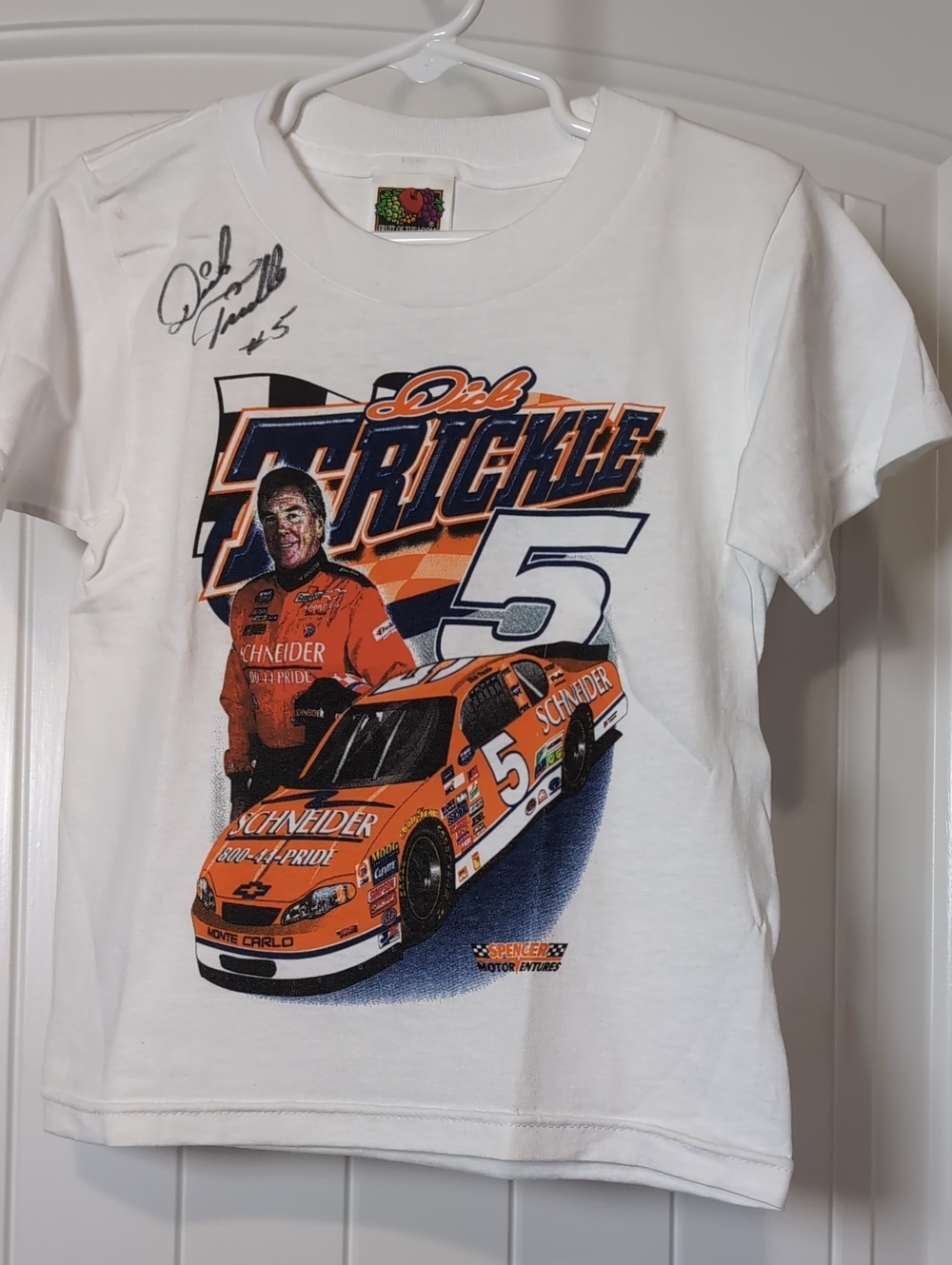 Autographed Racing Tee, Orange & Navy Car Graphic Dick Trickle #5 Legend Of 99